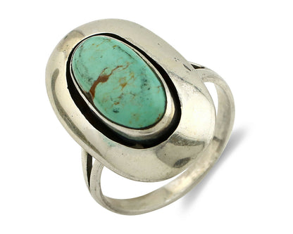 Navajo Shadow Box Ring .925 Silver Kingman Turquoise Signed M Montoya C80s