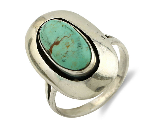 Navajo Shadow Box Ring .925 Silver Kingman Turquoise Signed M Montoya C80s
