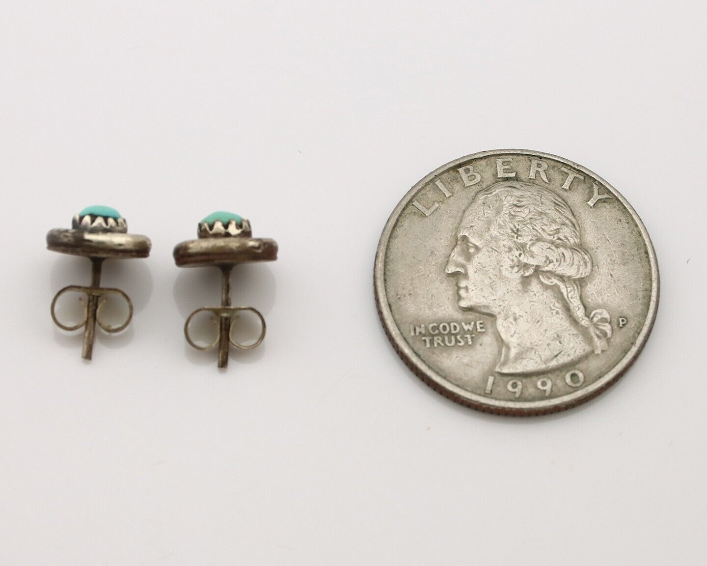 Zuni Earrings 925 Silver Natural Kingman Turquoise Native American Artist C.80's