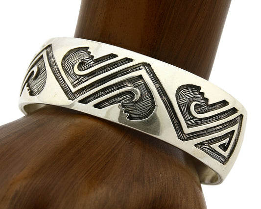 Navajo Bracelet SOLID .925 Silver Overlay Hand Stamped Cuff Artist Star C.80's