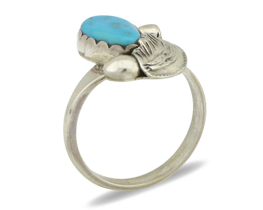 Zuni Ring 925 Silver Natural Mined Blue Turquoise Artist Signed Simplicio C.80's