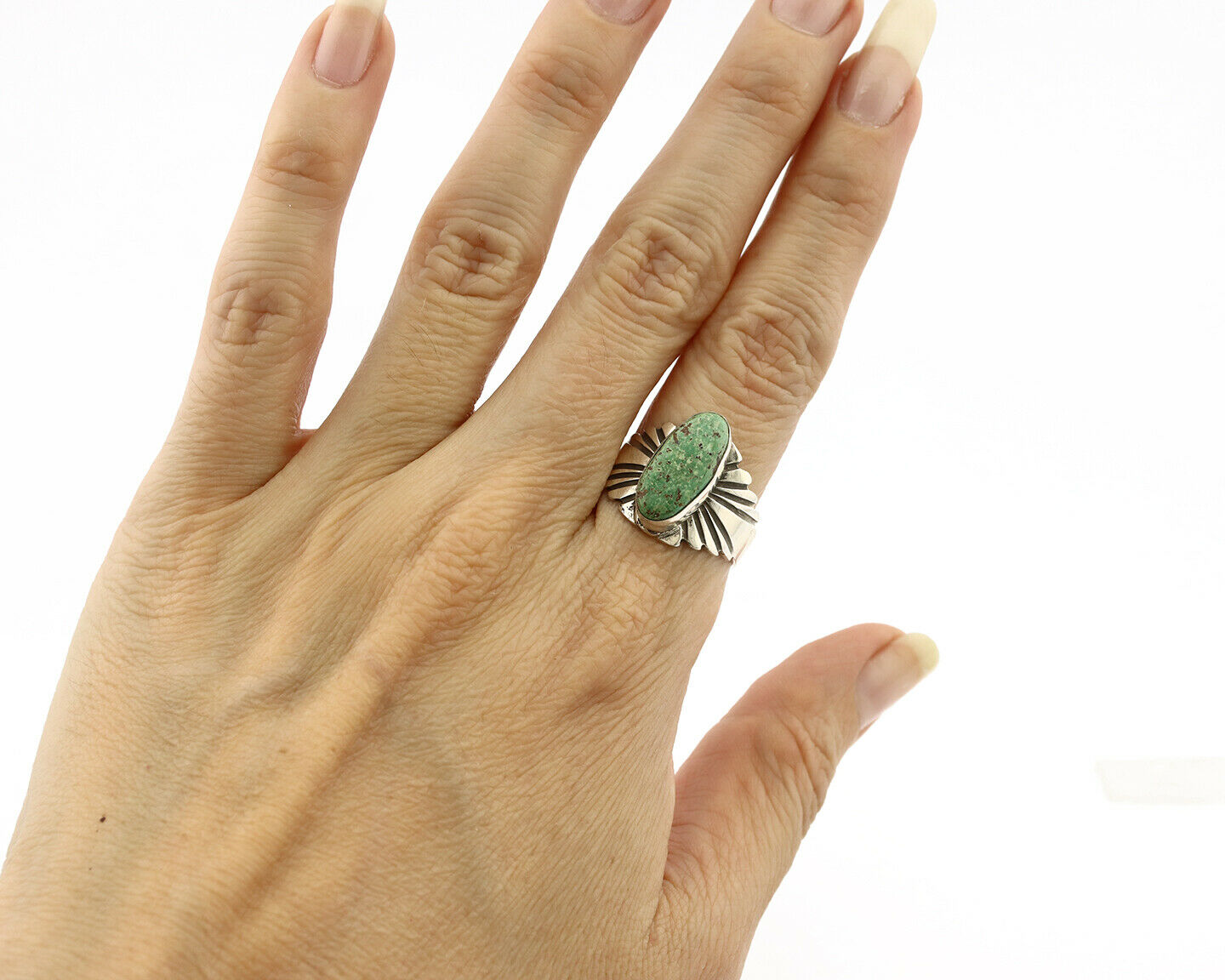 Navajo Ring .925 Silver Blue Green Arizona Turquoise Artist Signed Apache C.80's