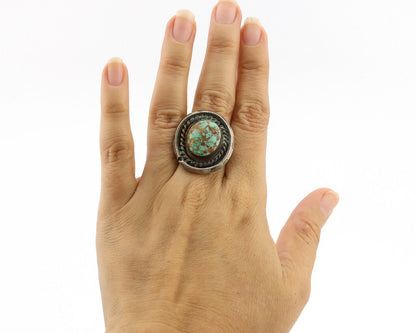 Navajo Ring .925 Silver Spiderweb Turquoise Native American Artist C.1980's
