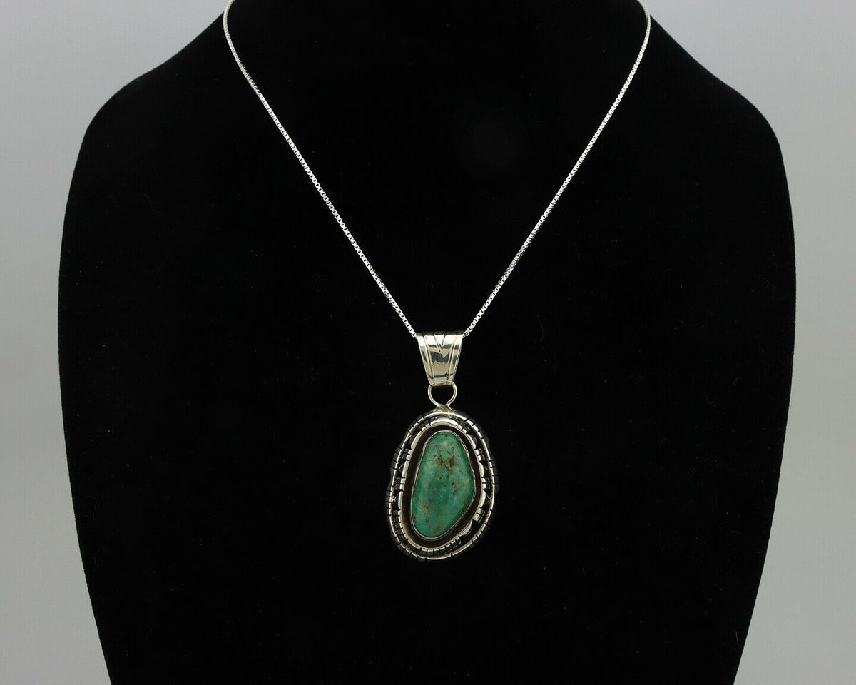 Navajo Pendant .925 Silver Aqua Turquoise Artist Signed FT C.80's