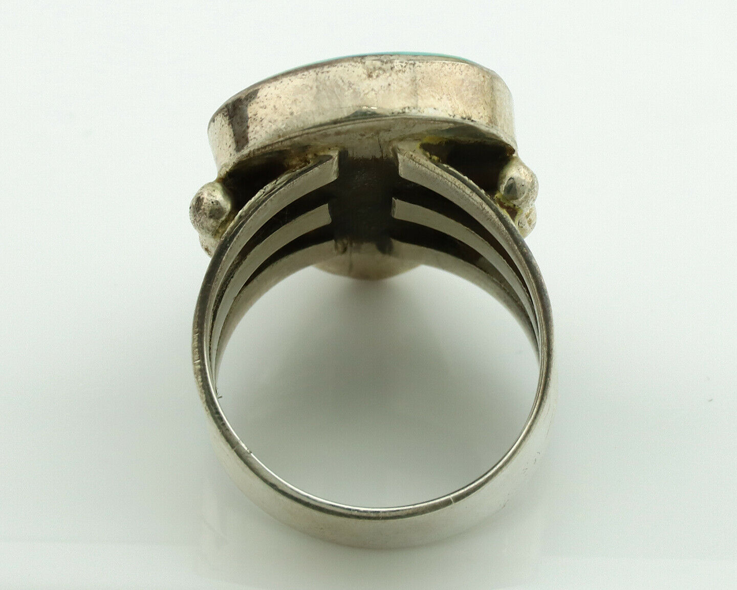 Navajo Ring .925 Silver Kingman Turquoise Artist Signed UT C.1980's