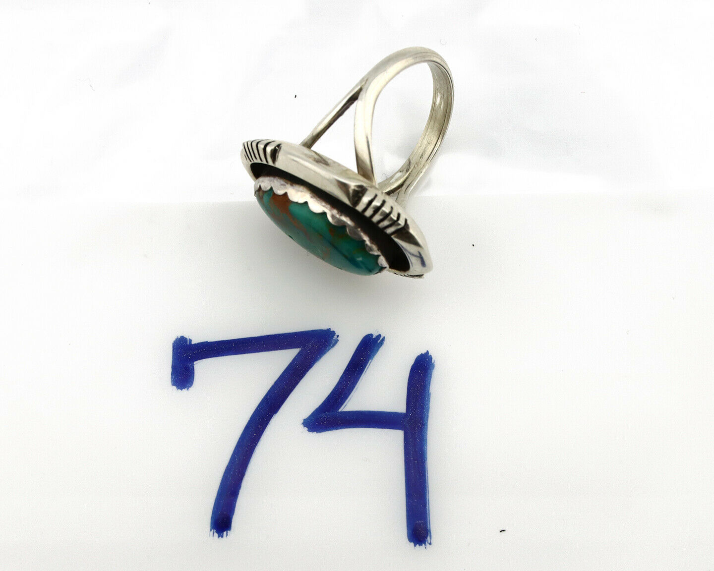 Navajo Ring .925 Silver Blue Gem Turquoise Artist Signed M Nez C80s