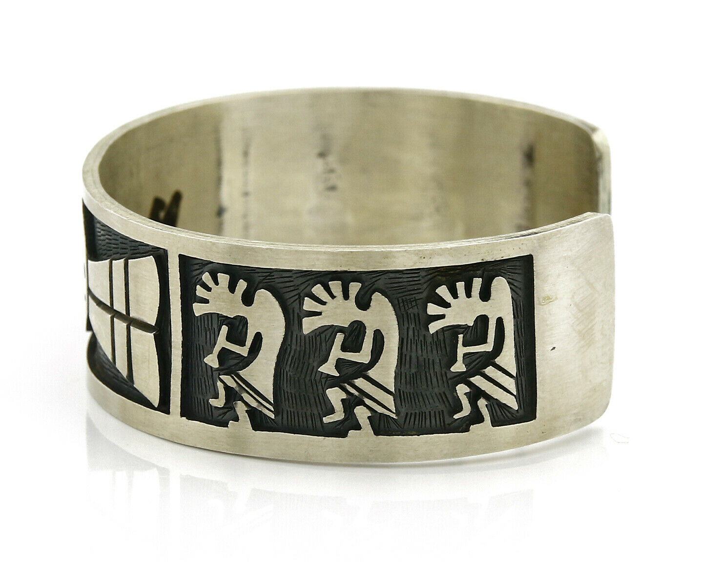 Hopi Bracelet .925 Silver Handmade Kokopelli Corn Sun Overlay Cuff