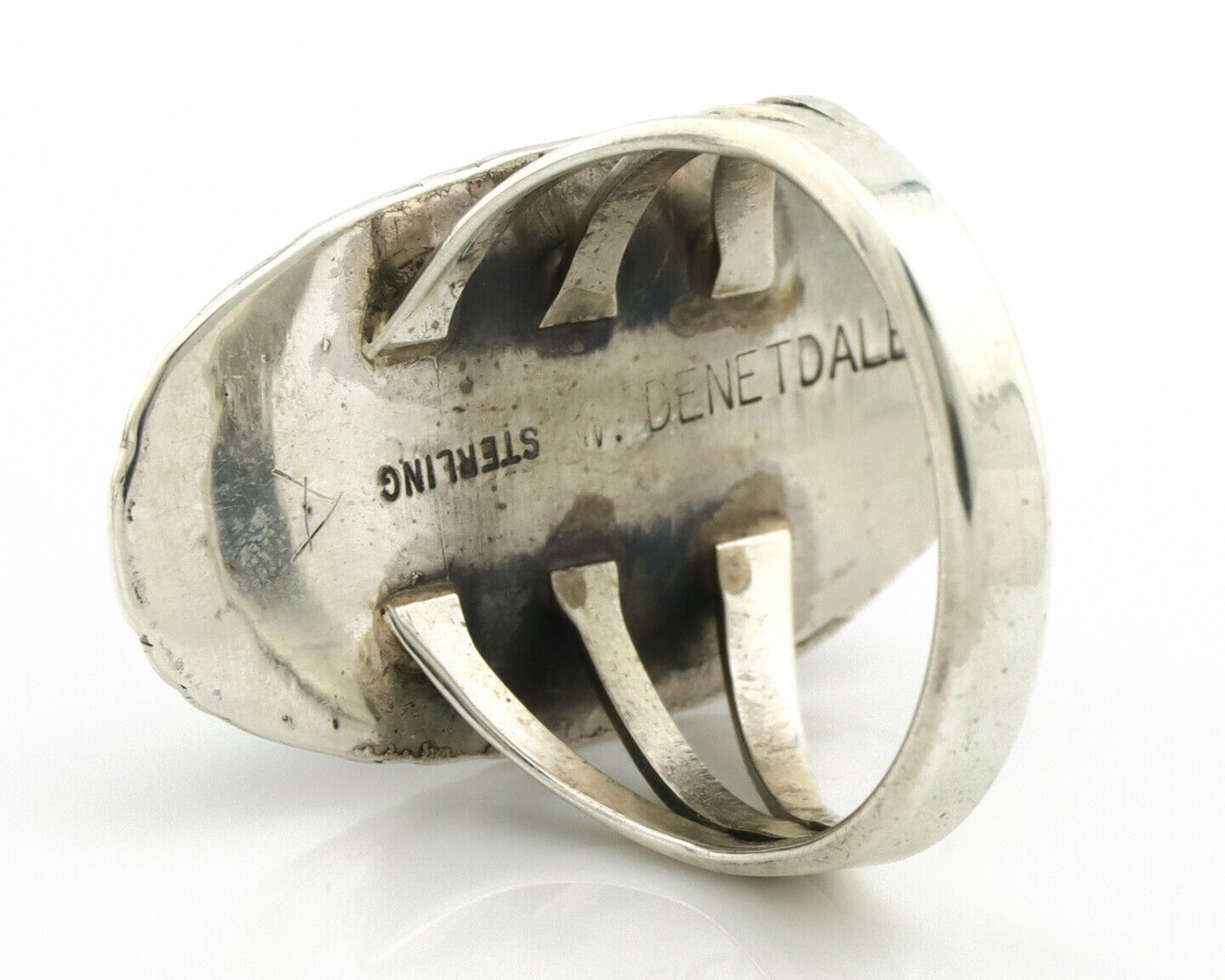 Navajo Ring .925 Silver Kingman Turquoise Signed William Denetdale C.80's