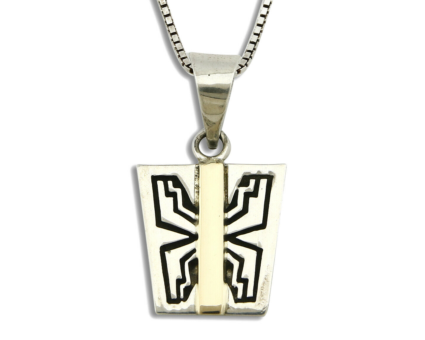 Women's Navajo Necklace .925 Silver & 14k SOLID Gold Artist C.80's Butterfly