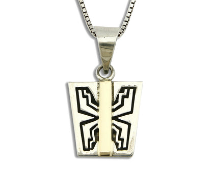 Women's Navajo Necklace .925 Silver & 14k SOLID Gold Artist C.80's Butterfly