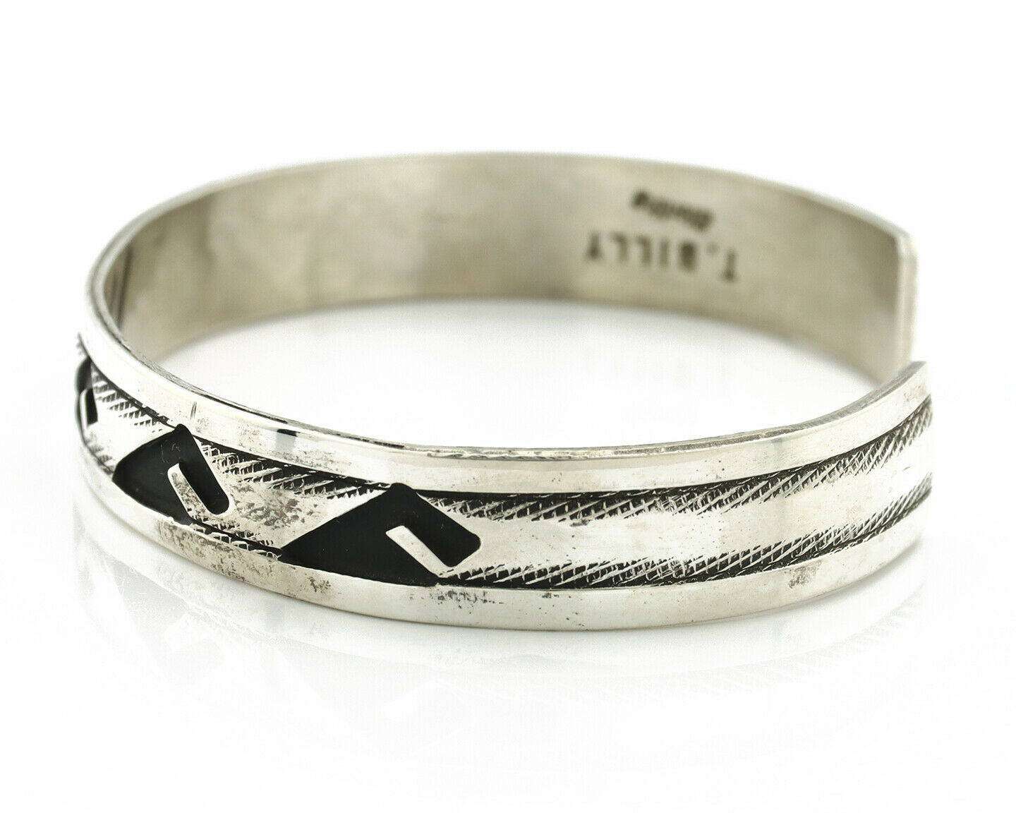 Navajo Bracelet .925 Silver Handmade Overlay Style Signed Tommy Billy Cuff C80s