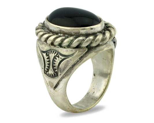 Navajo Ring .925 Silver Onyx Artist Signed Apache Manufacturing C.80's