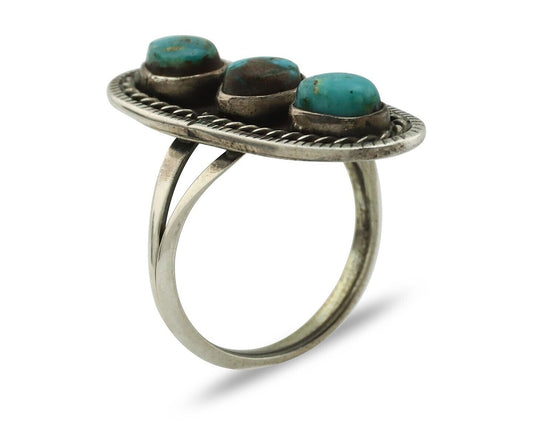 Navajo Ring .925 Silver Natural Blue Turquoise Native American Artist C.80's