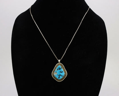 Navajo Necklace 925 Silver Blue Gem Turquoise Native Artist Signed DZ C.80's