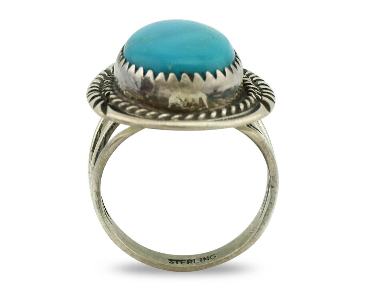 Navajo Ring .925 Silver Blue Turquoise Native American Artist C.1980's