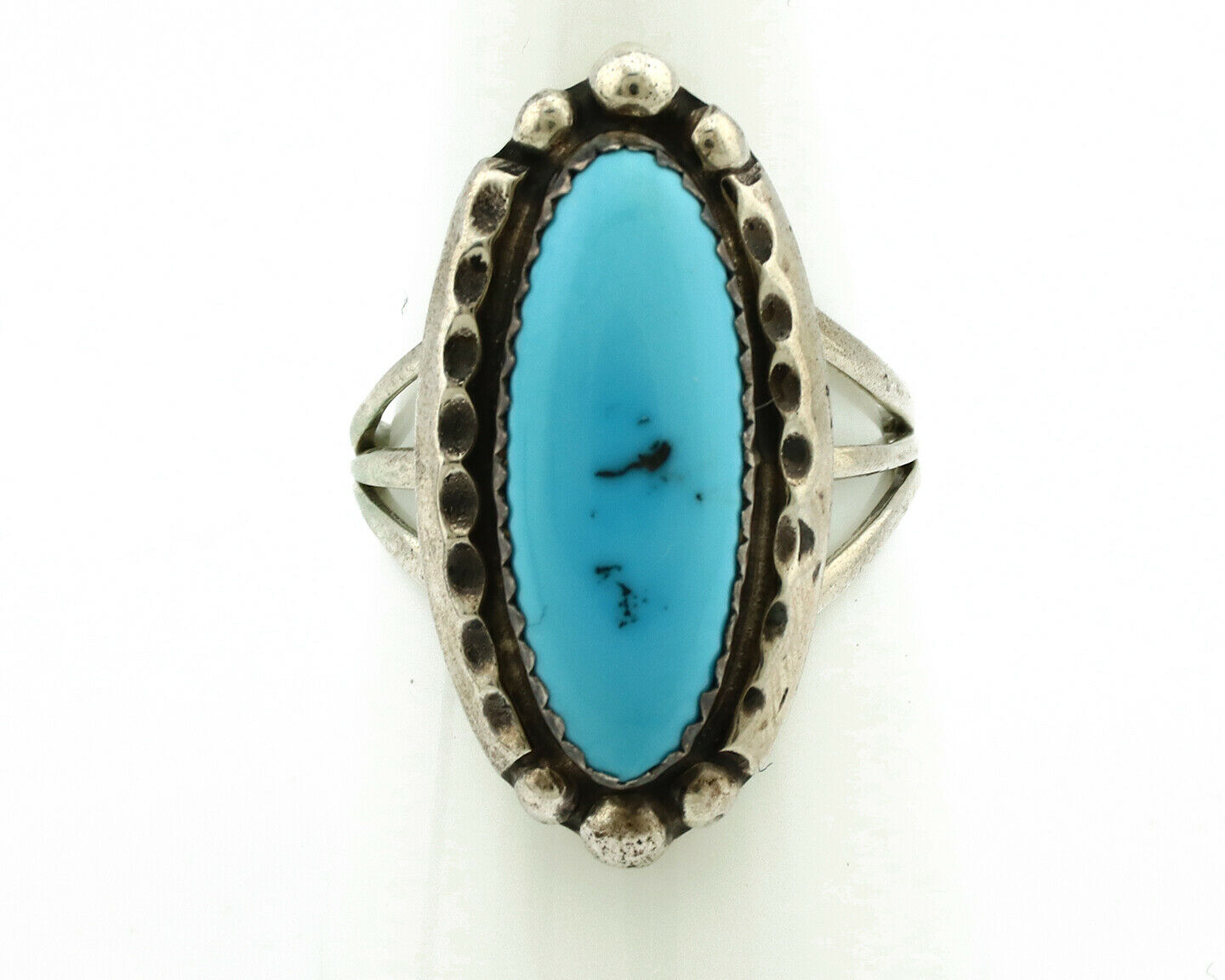 Navajo Ring .925 Silver Natural Blue Turquoise Artist Signed SC C.80's