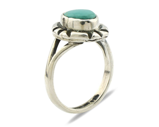 Navajo Ring .925 Silver Kingman Turquoise Artist Signed Gecko C.90's