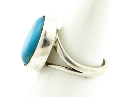 Navajo Shield Ring .925 Silver Kingman Turquoise Native American Artist C.80's