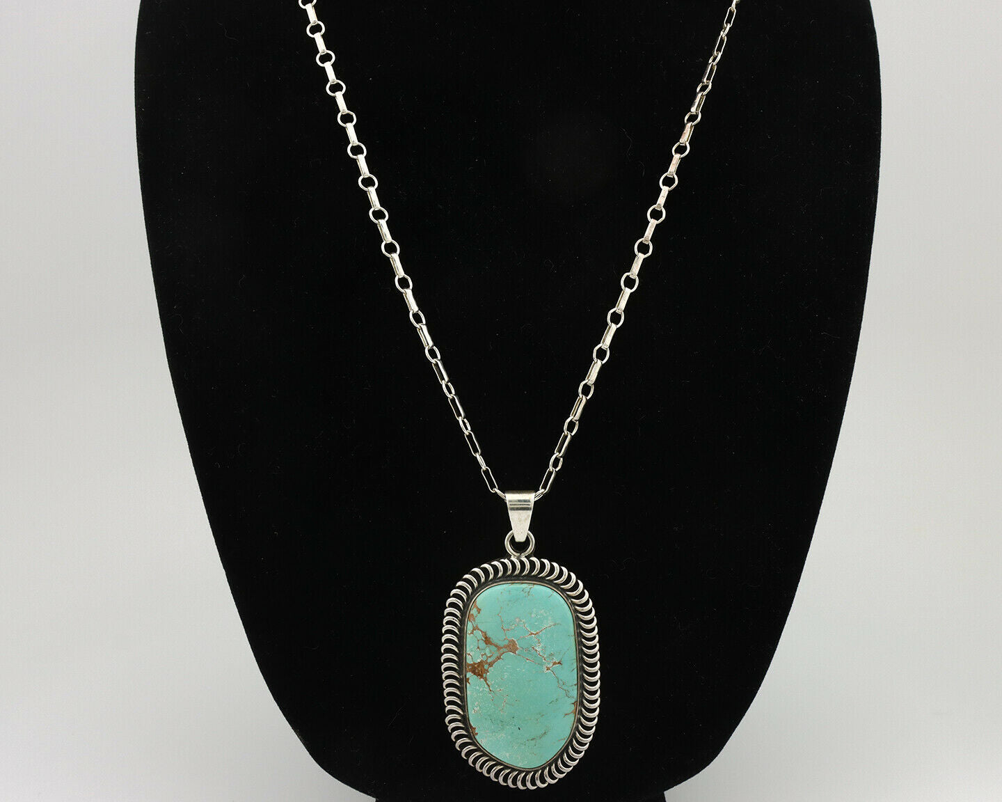 Navajo Pendant .925 Silver Kingman Turquoise Artist Signed Kachina C.80's