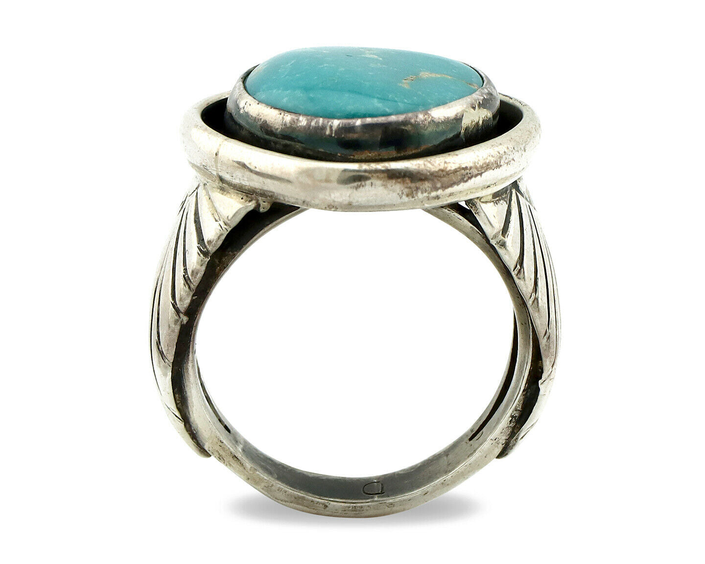 Navajo Ring .925 Silver Blue Gem Turquoise Artist Signed DZ C.80's