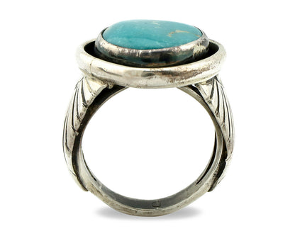 Navajo Ring .925 Silver Blue Gem Turquoise Artist Signed DZ C.80's
