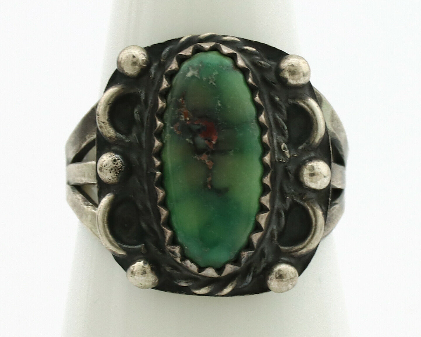 Navajo Ring .925 Silver Green Turquoise Artist Signed F C.80's