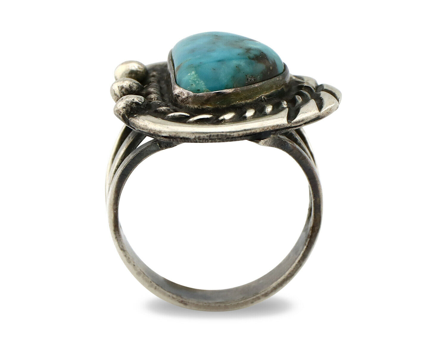 Navajo Ring .925 Silver Spiderweb Turquoise Native American Artist C.80's