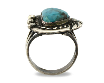 Navajo Ring .925 Silver Spiderweb Turquoise Native American Artist C.80's
