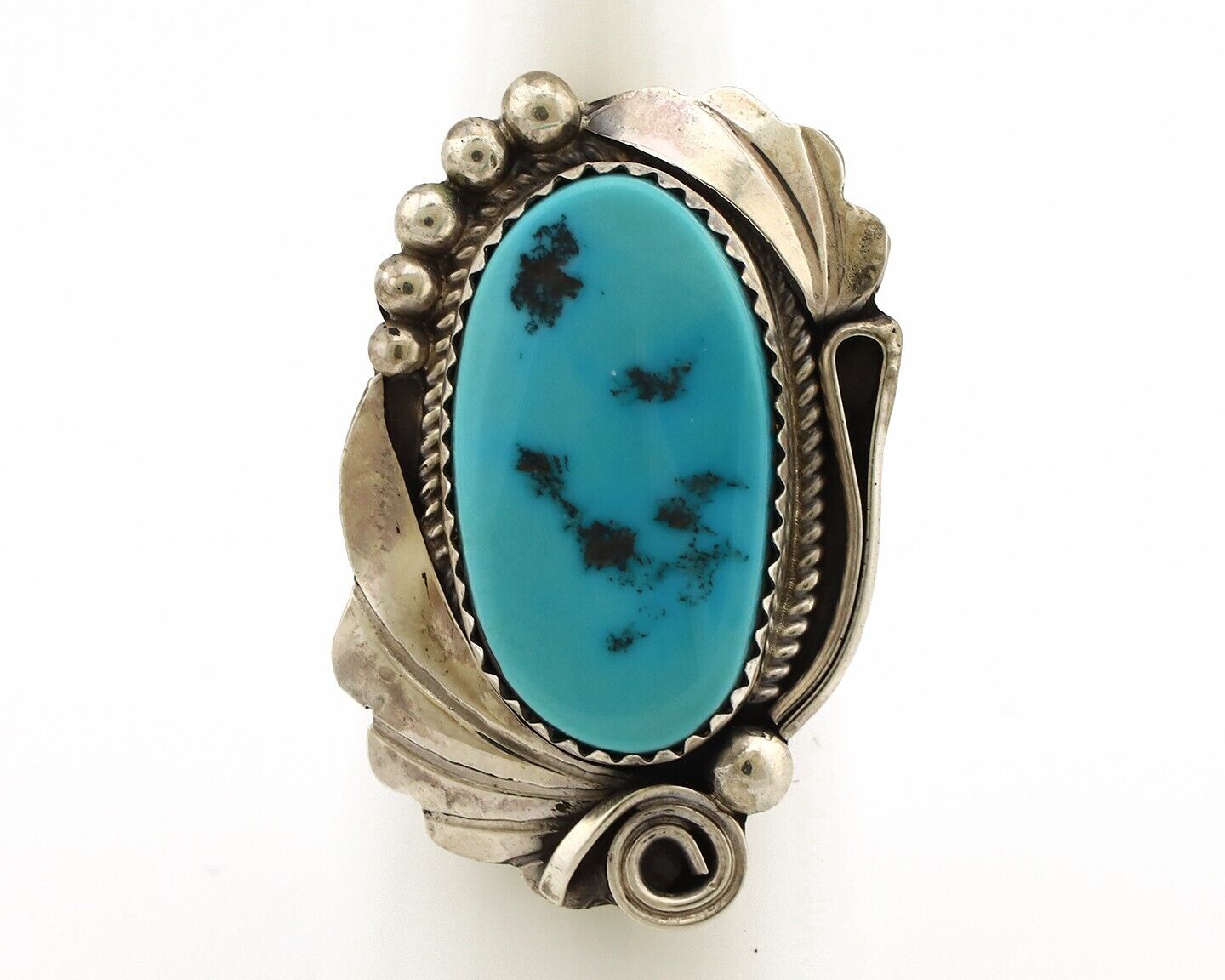 Navajo Inlay Band Ring 925 Silver Sleeping B Turquoise Signed Justin Morris C80s