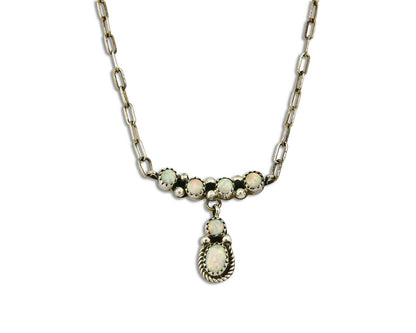 C.1990's Navajo Mae Bia Opal .925 Silver 5 Stone Necklace