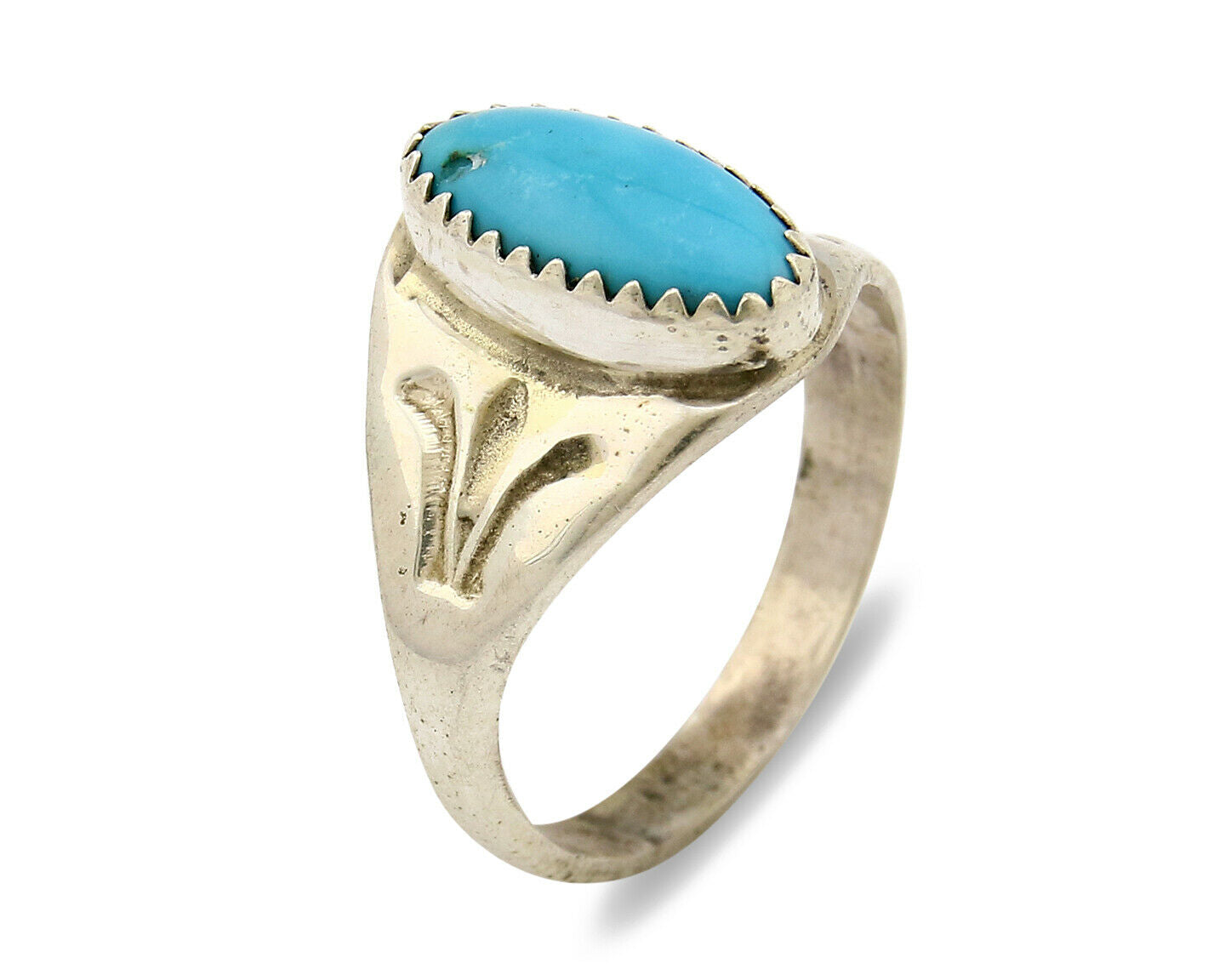 Zuni Ring .925 Silver Kingman Turquoise Hand Stamped Native American C.80's