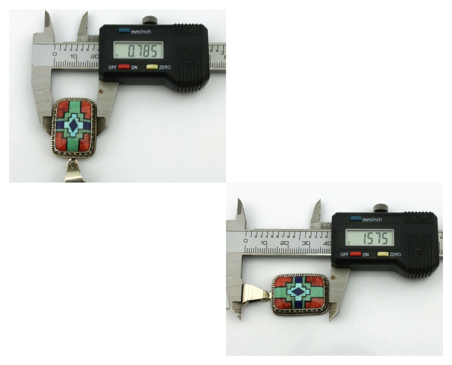 Navajo Handmade Inlaid Gemstone Pendant .925 Silver Signed SN C.80's