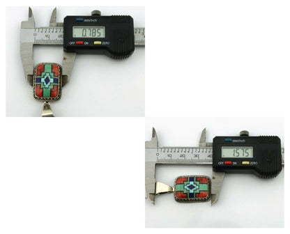 Navajo Handmade Inlaid Gemstone Pendant .925 Silver Signed SN C.80's