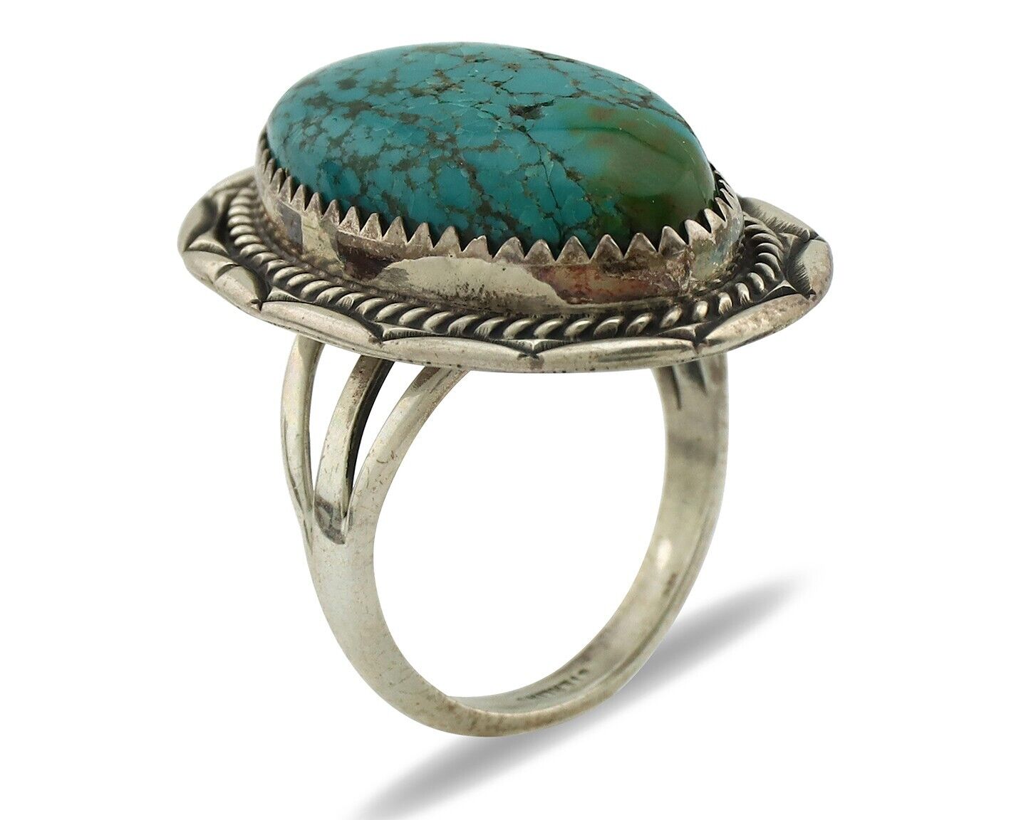Navajo Ring .925 Silver Blue Turquoise Native American Artist C.80's