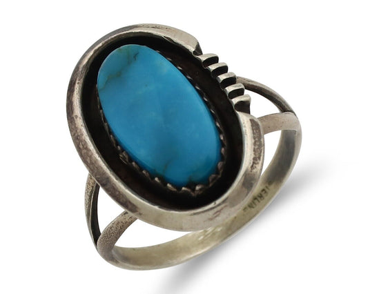 Navajo Ring 925 Silver Blue Gem Turquoise Native American Artist C.80's