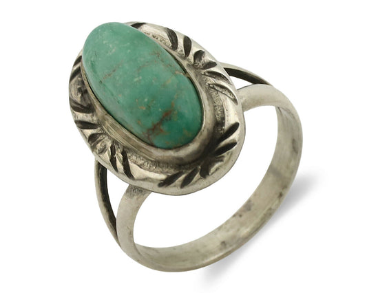 Navajo Ring .925 Silver Kingman Turquoise Native Artist Signed C.80's