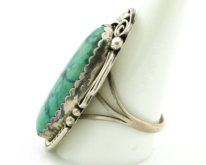 Navajo Ring 925 Silver Globe Turquoise Artist Signed Justin Morris C.80's