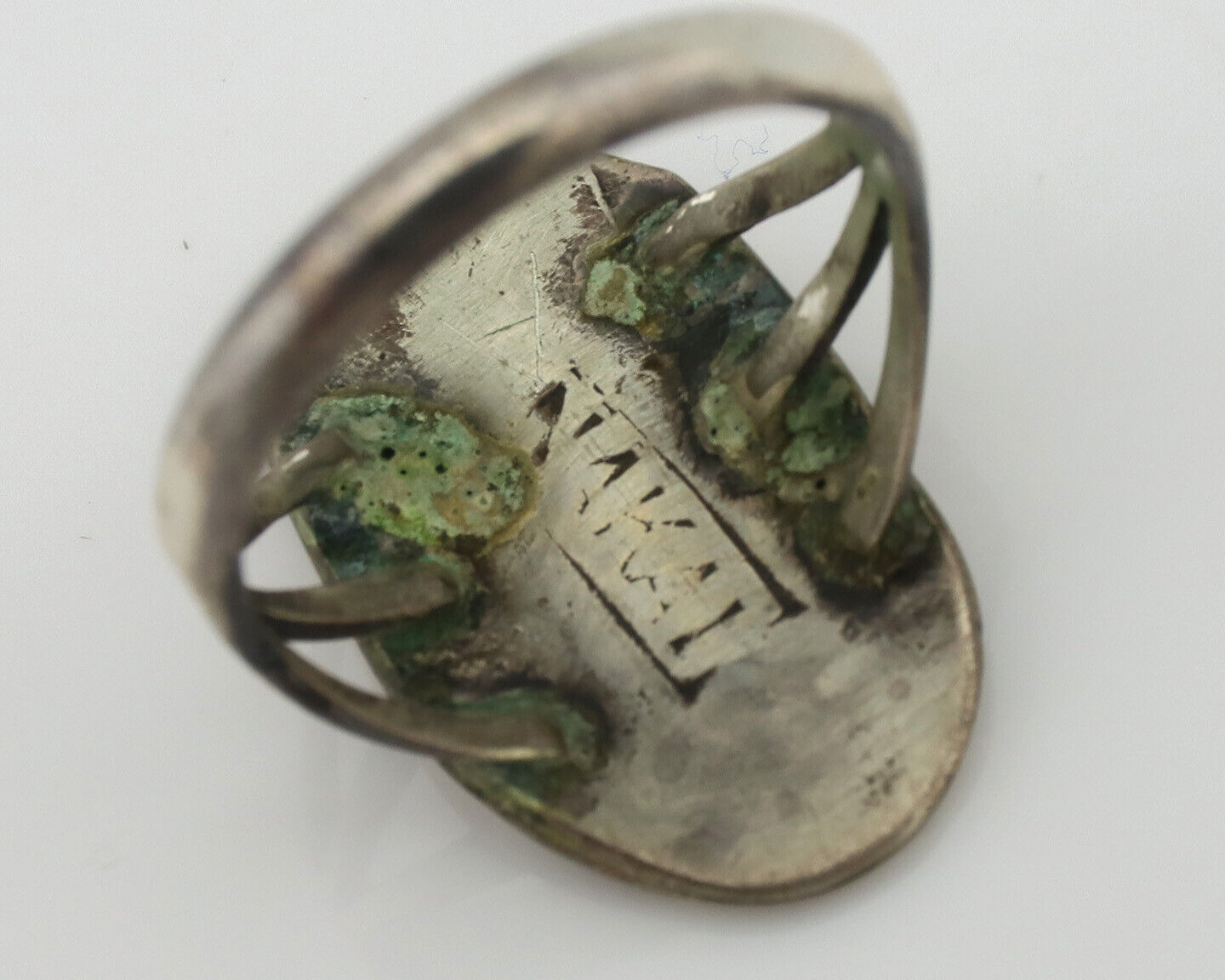Small Navajo Ring 925 Silver Chip Inlay Turquoise Artist Signed NAKAI C.80's