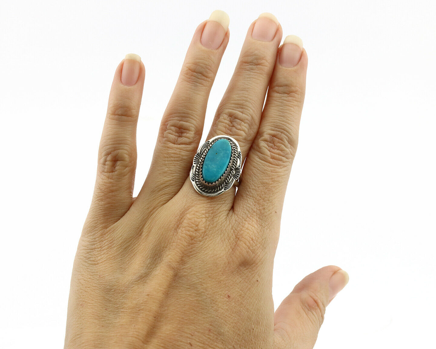 Navajo Ring .925 Silver Blue Spiderweb Native American Artist C.1980's