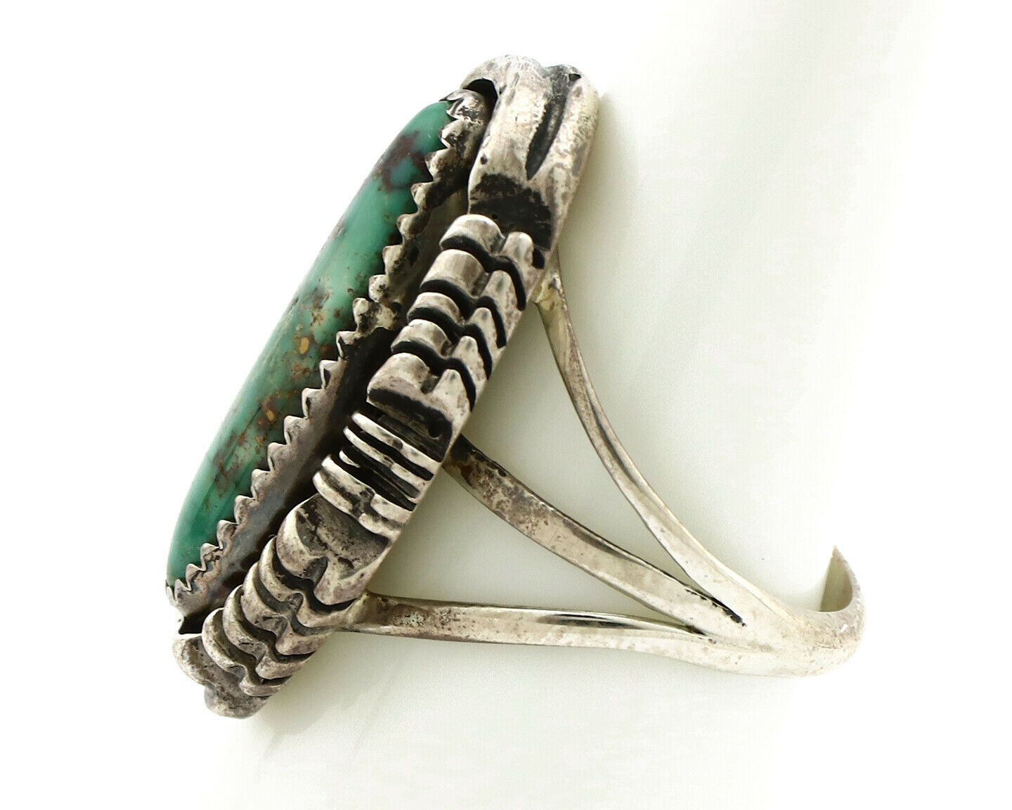 Navajo Shield Ring .925 Silver Blue Green Turquoise Artist Signed LY C.80's