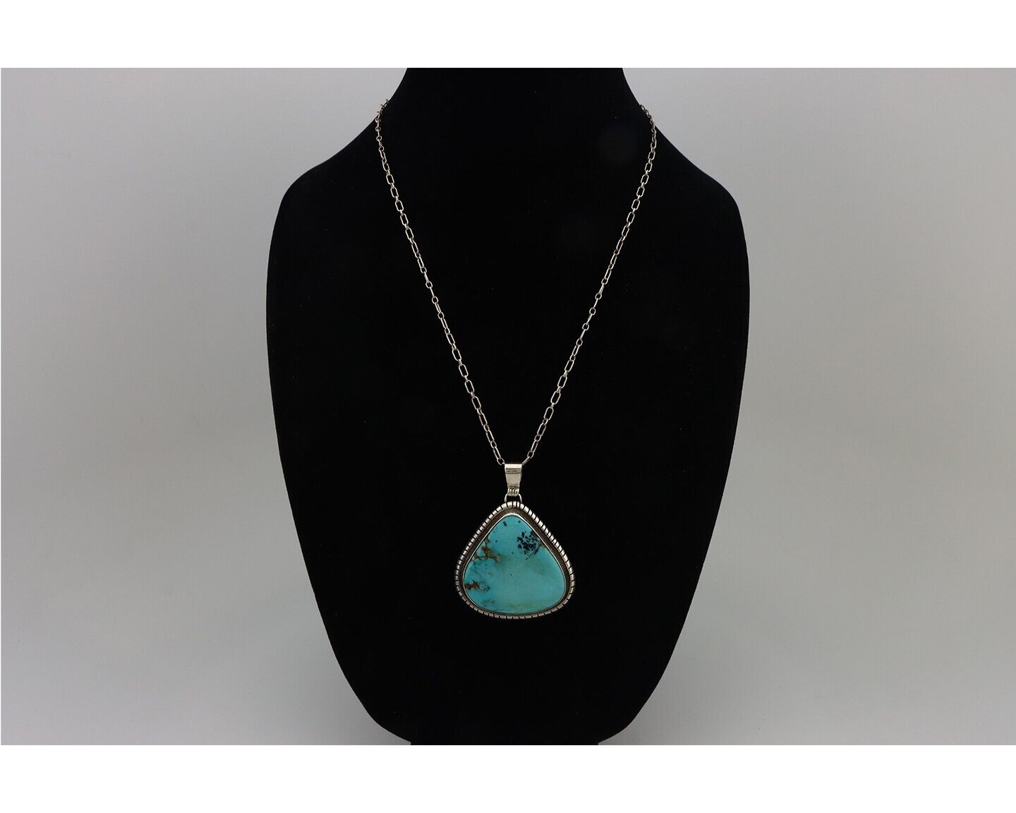 Navajo Necklace 925 Silver Natural Whole Slab Turquoise Signed Pictograph C.80's