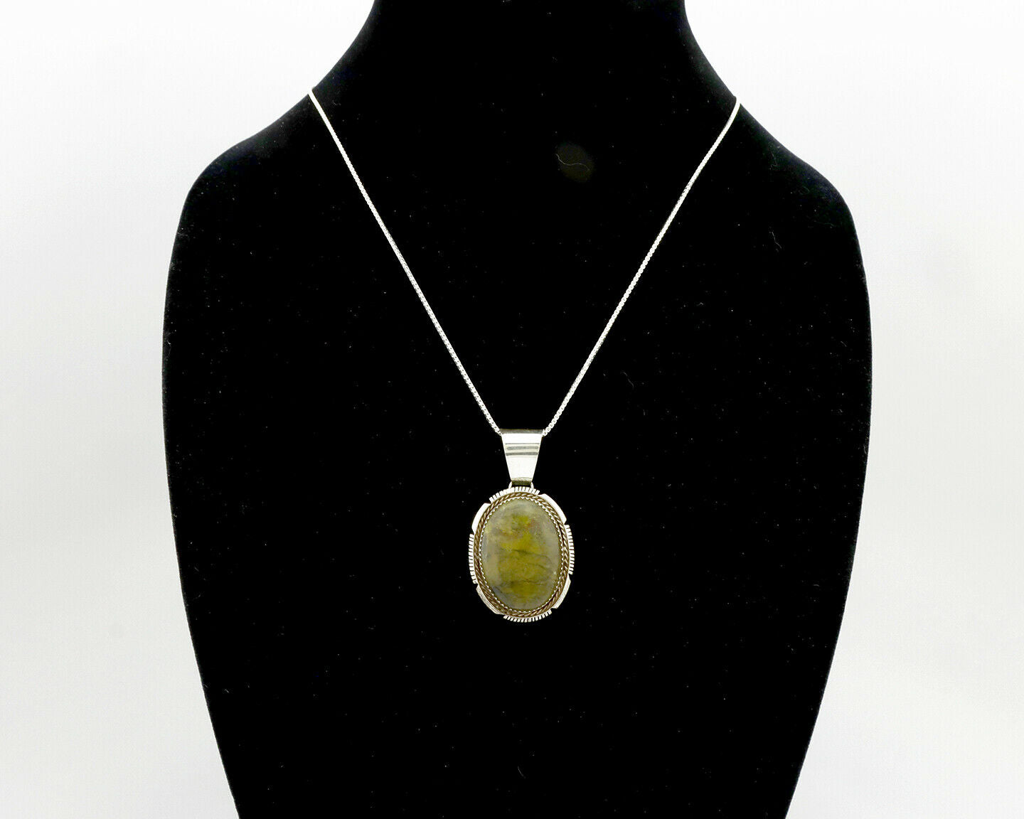 Navajo Pendant .925 Silver Green Agate Turquoise Artist Signed BB C.80's