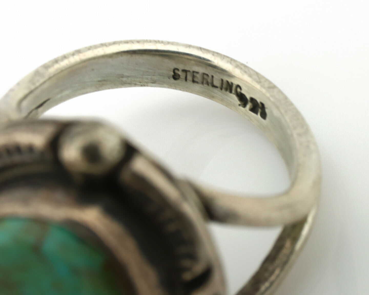 Navajo Ring .925 Silver Kingman Turquoise Artist Signed Gecko C.1980's