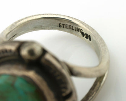 Navajo Ring .925 Silver Kingman Turquoise Artist Signed Gecko C.1980's