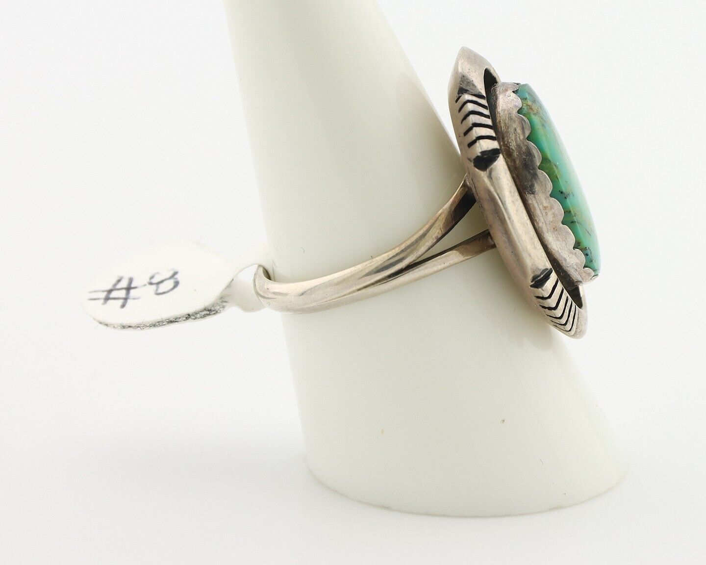 Navajo Ring .925 Silver Blue Gem Turquoise Artist Signed L.M. Nez C.80's