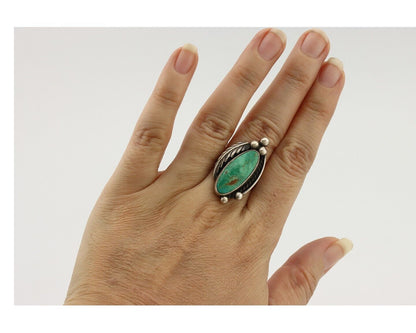 Navajo Ring .925 Silver Blue Gem Turquoise Artist Signed C.80's