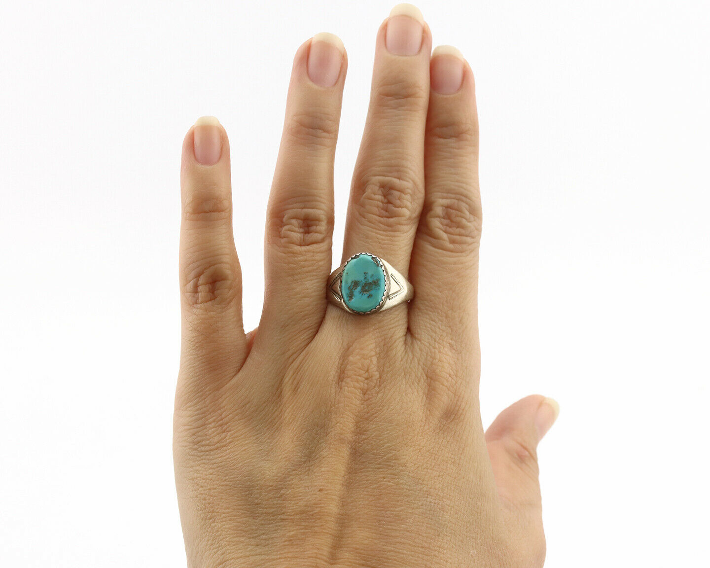 Zuni Ring .925 Silver Natural Blue Turquoise Native American Artist C.1980's