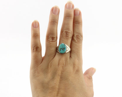 Zuni Ring .925 Silver Natural Blue Turquoise Native American Artist C.1980's