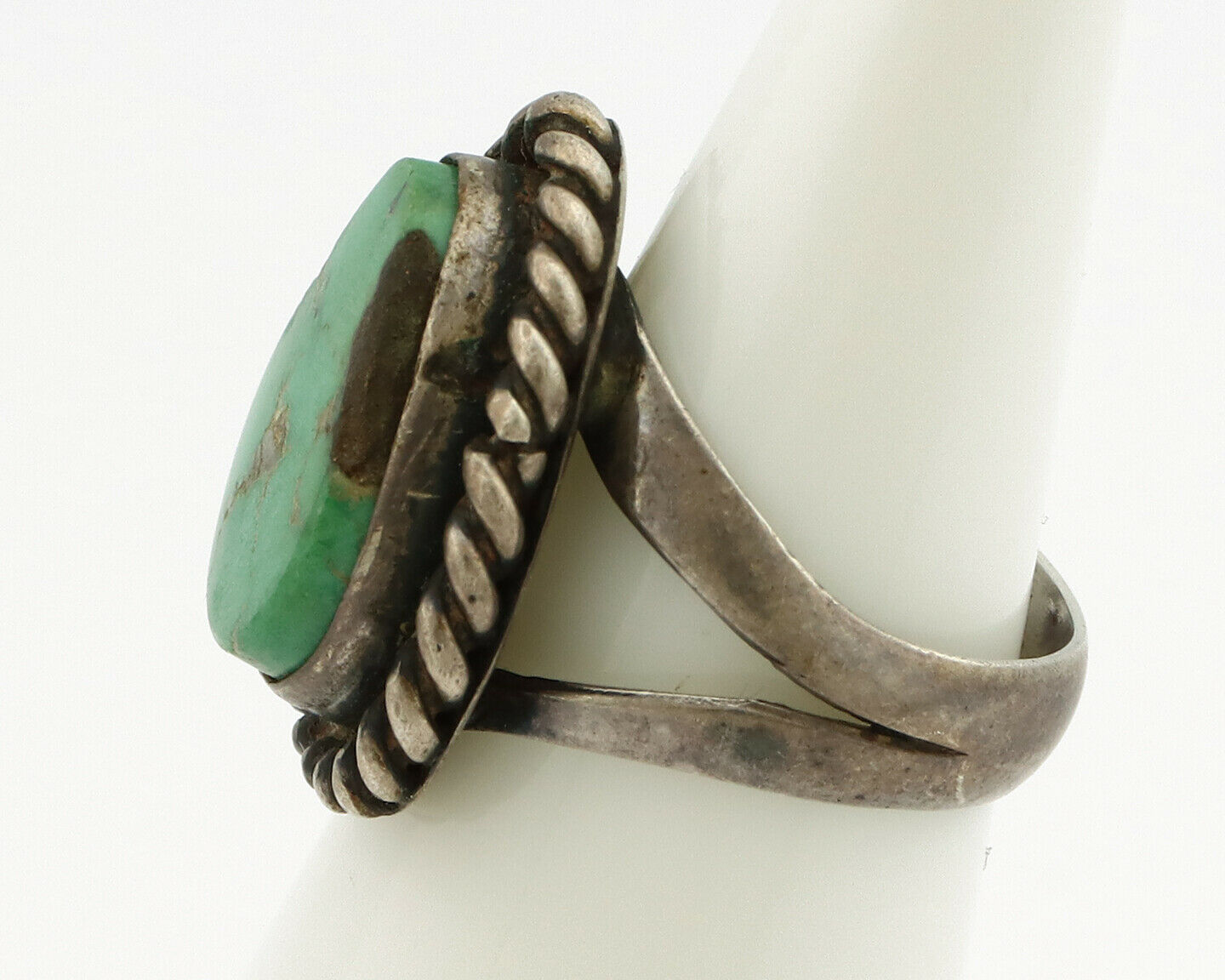 Navajo Ring .925 Silver Kingman Turquoise Native C.1980's Size 3.5