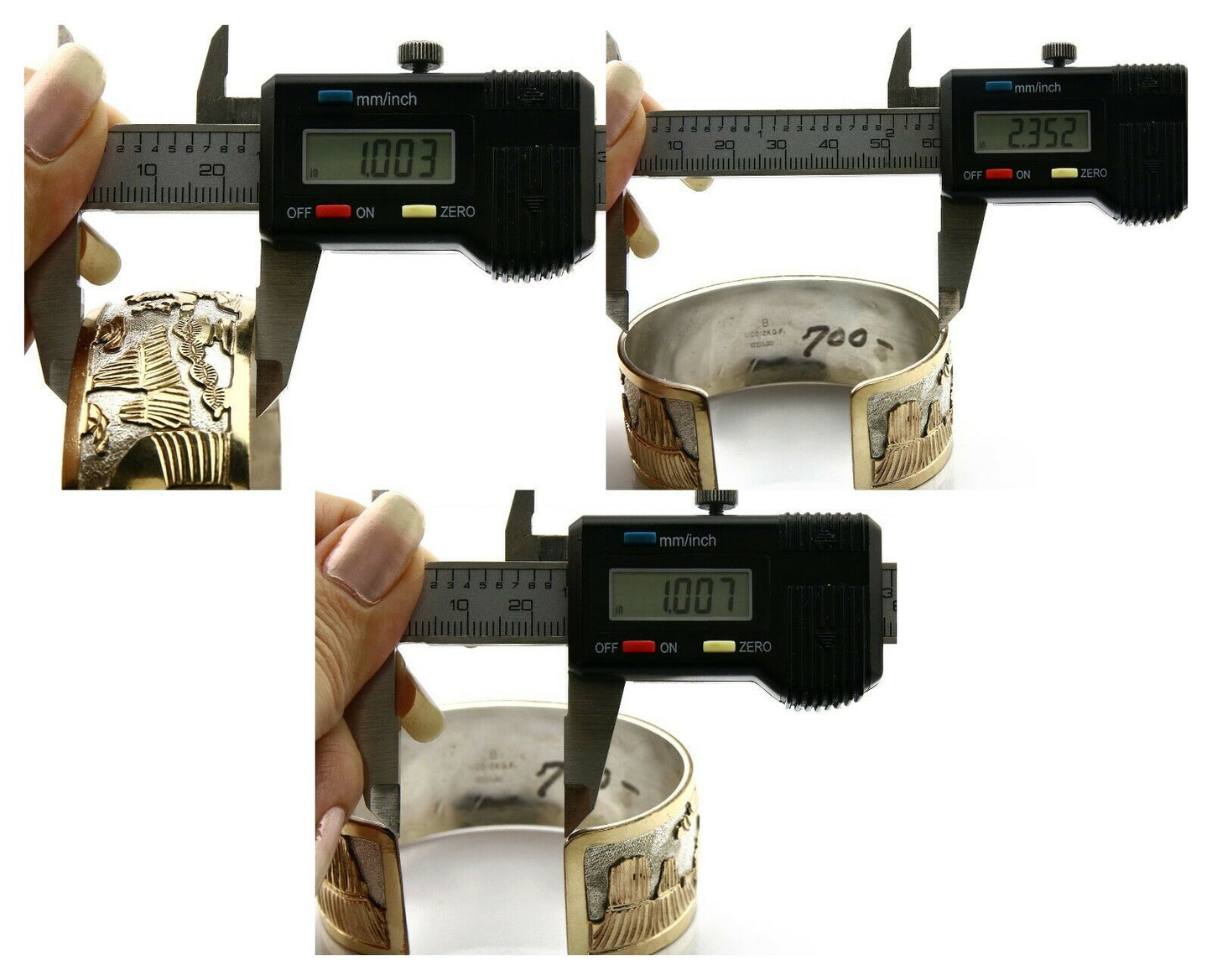 Navajo Bracelet Pictograph Landscape SOLID .925 Silver & 12K GF Artist Signed B